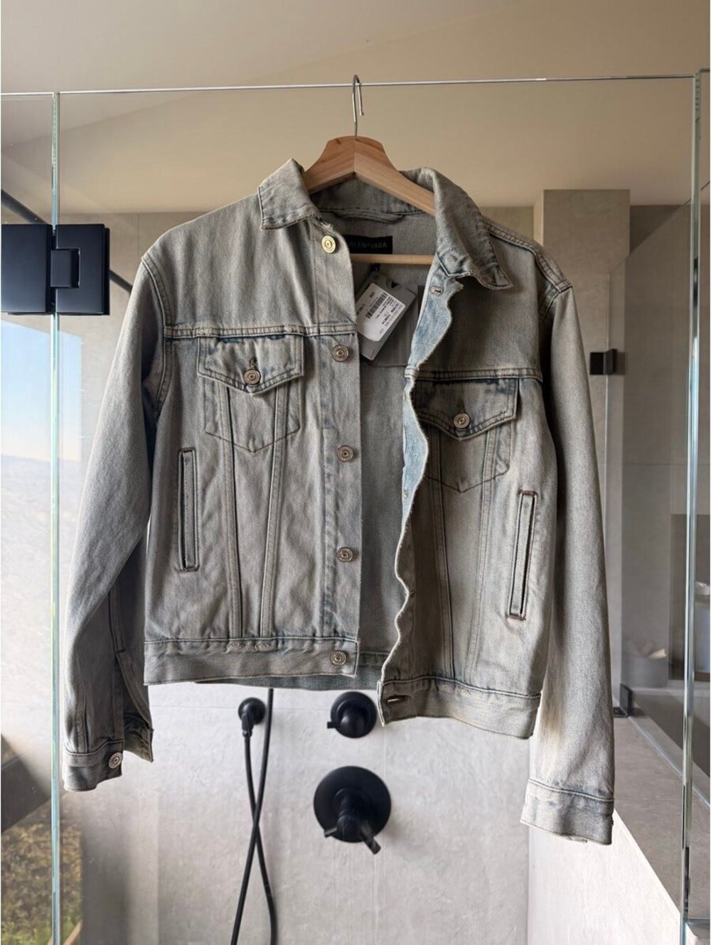Balenciaga Dirty Blue Logo Denim Jacket FR 36